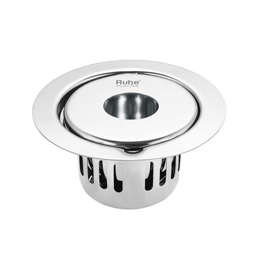 Ruhe® Full Moon Round Flat Cut Floor Drain | 304-Grade Stainless Steel Floor Drain Jali | 5 inches | Floor Drainer with Cockroach Trap/Jali and Hole