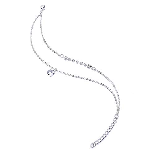 Hengxingwf Exquisite Double Layer Beads Anklet with Heart Pendant for Women Jewelry