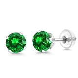 Gem Stone King 3.00 Ct Round 6mm Green Simulated Emerald 14K White Gold Stud Earrings