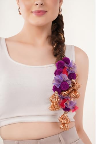 Image of Zippy Flora Handmade Boho Parandi /Paranda /Traditional Hair Accessory Braid Tassles /Hair Extension /Choti (Nisha Parandi (Purple))