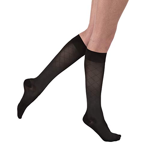 JOBST 119170 UltraSheer Diamond Pattern Compression Stocking, 15-20mmHg, Knee High, Closed Toe, Small, Classic Black
