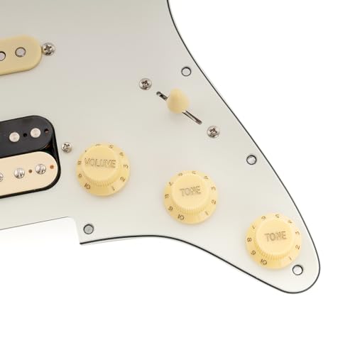 Musiclily Pro SE ST-HSS-60SE Pre-wired Standard HSS Pickguard with Alnico 5 Magnet Pickups 5-Way Super Switch for ST Style Electric Guitar, 3ply Aged White