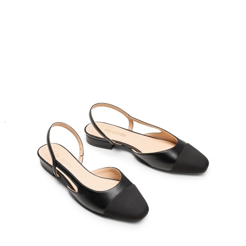 DREAM PAIRS Slingback Ballet Flats for Women Square Cap Toe Low Heel Dress Shoes Comfortable Work Flats for Office Party Wedding Business Casual 7.5 Black-pu