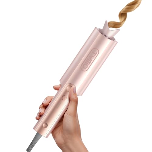 Image of TYMO CurlPro Plus Automatic Rotating Curling Iron - Upgraded Long Barrel Curling Wand for Long Hair, Ceramic Hair Curler for Women, Anti-Scald, Tangle-Free, 600M Ionic, Dual Voltage,Gold Blush, 1 Inch