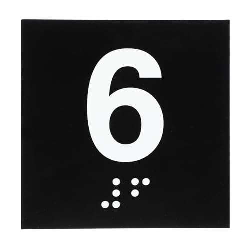 PATIKIL Exam Room Number Sign, 8" x 8" Number 6 Sign with Braille and Tactile Self-Adhesive Identification for Test Center Office Assistance, White on Black
