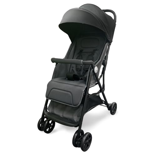 アイリスプラザ B型 ベビーカー 折りたたんだ後も自立して置ける 軽量 5点式シートベルト 無段階リクライニング バスケット付き ブラッククローム
