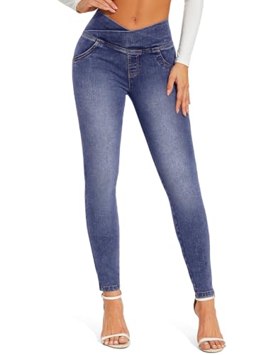 CROSS1946 Crossover Skinny Jeans for Women High Waist Criss Cross Stretch Slimming Denim Trousers Pants
