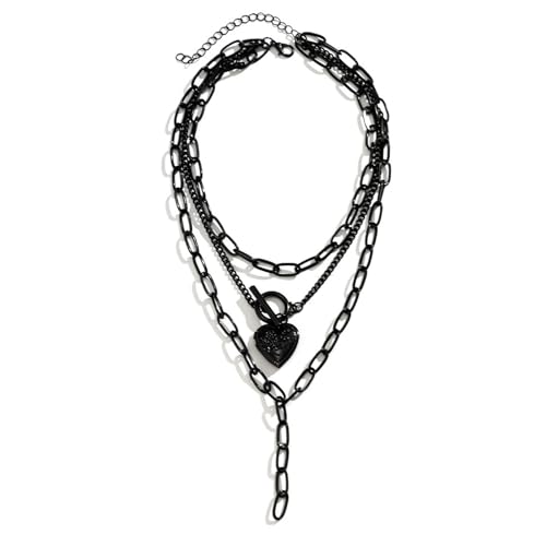 Gothic Black Layered Necklace,Chunky Black Necklaces Multilayer Moon Star Heart