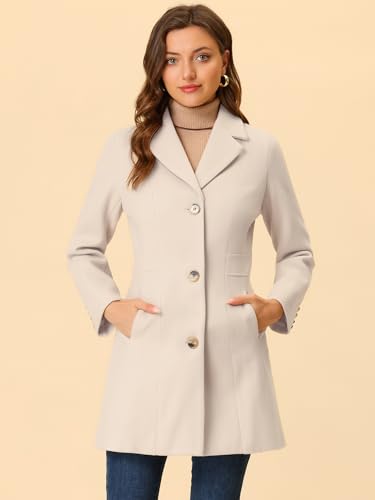 Image of Allegra K Womens Winter Elegant Pea Coat 2026 Single Breasted Long Overcoat | Notch Lapel Collar, Warm, Work Office Trench Coats,Outwear Outfit