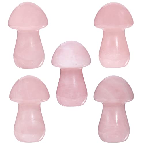 Nupuyai 2pcs Rose Quartz Mini Crystal Stone Statue Carved Quartz Mashroom Decor, Energy Healing Polished Stone Figurine - Image 3