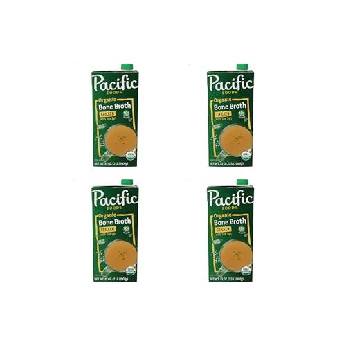 Image of Pacific Foods Organic Chicken Bone Broth With Sea Salt, 32 oz Carton (Pack of 4)