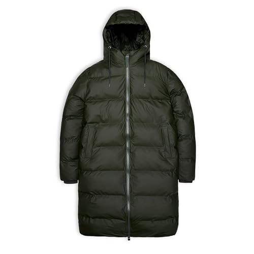 RAINS Alta Long Puffer Jacket - Chaqueta de invierno impermeable y resistente al viento para hombre y mujer, Verde, Large