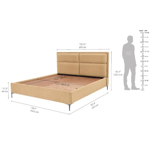 Image of Wakefit Bed | King (78 X 72) Solid Wood Bed, Upholstered, Without Storage, 3 Year Warranty - Zewail - Napoli Beige