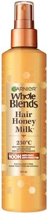 Garnier Heat Protectant Spray For Damage, Frizz Control Product, Prevents Breakage, Without Sulfates, Parabens or Mineral Oils, Cruelty Free, Whole Blends Hair Honey Milk, 250ml