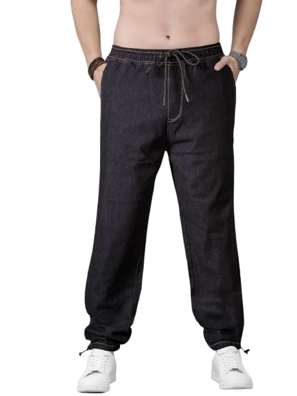 Image of Men's Comfort Fit Denim Lycra Joggers Jeans Stretchable High Rise Relaxed Fit Available in Dark Blue Navy Blue Light Blue Full Length Soft Fabric Machine Wash