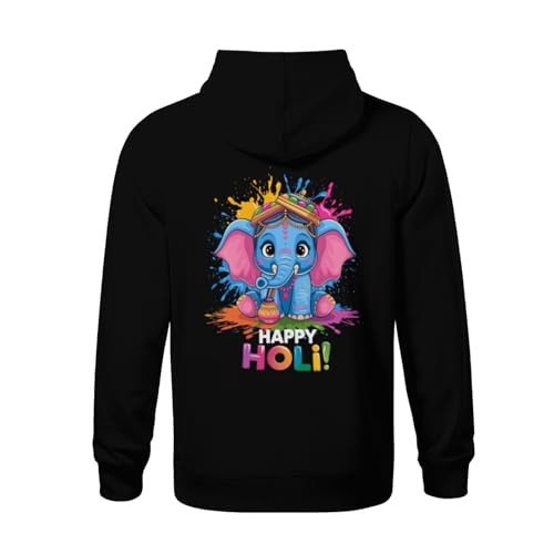 Kids Cute Elephant Happy Holi! Boys Girls Lightweight Kangaroo Pocket Fleece Hoodies3