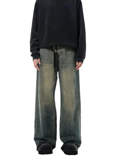 Men's European and American Straight Pants High Street Style Washed Denim Jeans