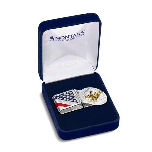 Image of Montana Silversmiths Made in the USA Western Lifestyle Money Clip (American Made Liberty Hinged w /Bull Rider)