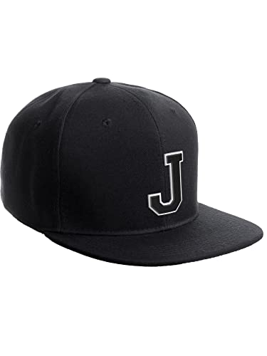 Image of I&W Hatgear Classic Snapback Hat Custom A to Z Initial Raised Letters, Black Cap White Black