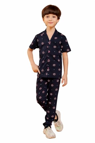 Image of 3BROS Unisex Pure Cotton Short Sleeve Kids Night Dress for Boys & Girls Nightwear /Sleepsuit /Sleepwear /Loungewear Night Suit for Boys and Girls Top and Pyjama Combo Set