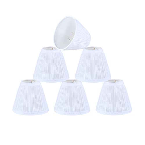 Image of Aspen Creative 51516-6, Hardback Empire Transitional Clip-On Chandelier Lamp Shade, Mushroom Pleated White Faux Silk Fabric, 3 inch Top x 6 inch Bottom x 5 inch Slant Height, Set of 6