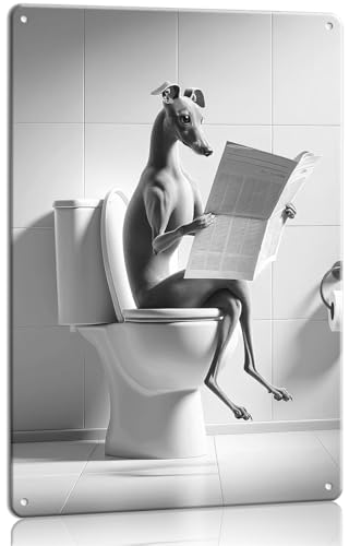 Peastrog Metal Tin Sign Italian Greyhound Wall Art Funny Bathroom Decor Dog in Toilet Animal in...