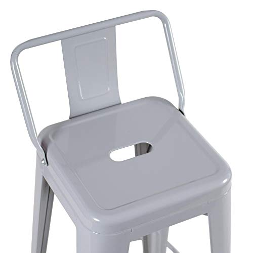 Banqueta Iron Tolix com encosto - 61 cm - Industrial - Aço - Vintage - Cinza claro