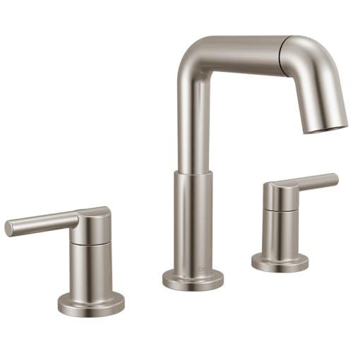 Image of Delta Nicoli Brushed Nickel Bathroom Faucet with Sprayer, 8 Inch 3 Hole Widespread Bathroom Sink Faucet with Pull Out Sprayer, Push-Pop Drain, Stainless 35849LF-SSPD