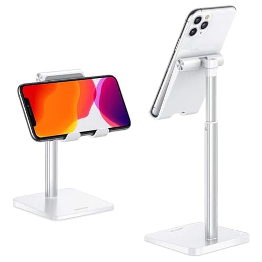 Cell Phone Stand, OMOTON Adjustable Angle Height Desk Phone Dock Holder for iPhone SE 2/11 / 11 Pro/XS Max/XR, Samsung Galaxy S20 / S10 / S9 / S8 and Other Phones (3.5-7.0-Inch),Silver