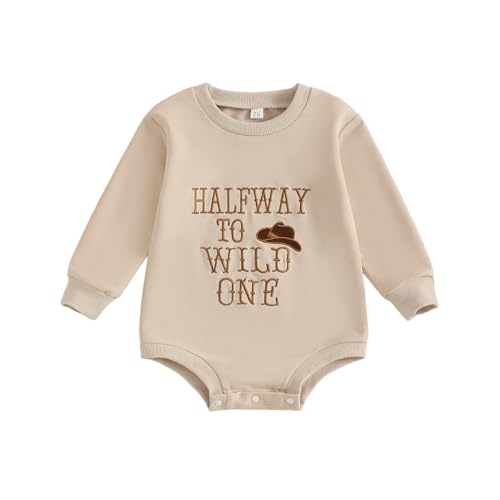 Baby Boy Half Birthday Outfit Bubble Romper Half Way To Wild One Onesie Cowboy Hat Bodysuit 1/2 Birthday Clothes - Main Image