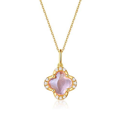 Pendentif trèfle en cristal rose et pierre d'hibiscus de qualité