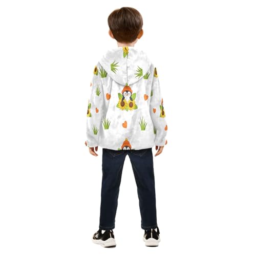 Penguin Sunflower Grass Heart Toddler Fleece Jacket Girl Boys Hooded Fleece Jacket Coat Warm Outwear Zip-up 3-10T4