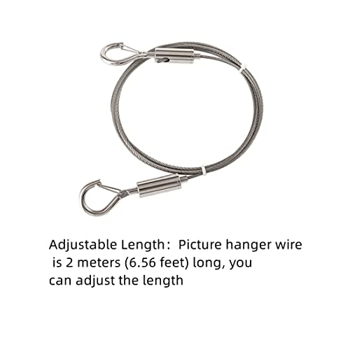 Image of 2Pcs Adjustable Picture Hanging Wire Mirror Frame Kit 2m x1.5mm Heavy Duty Stainless Steel Wire Rope for Mirror Hanging Hardware, Light Lamp, Billboards,Basket Flowerpot Hold Up to 20kg