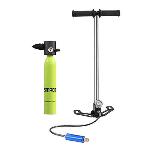 Mini Scuba Tank with Pump 0.5L Scuba Cylinder for Beginner Support 6-10 Minutes Breath Underwater Scuba Air Tank for Shallow Water Sightseeing/Underwater Photography/Boat Cleaning/Water Rescue, Green