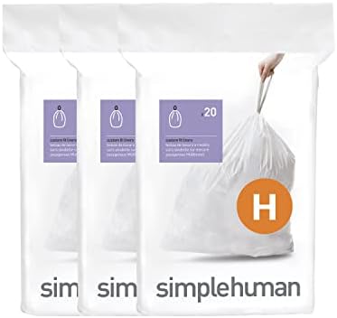 simplehuman CW0258 code H Custom Fit Bin Liner Bulk Pack, White Plastic (3 Pack of 20, Total 60 Liners)