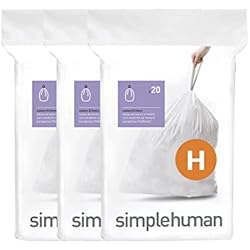 simplehuman Code H 60 Count Custom Fit Liners, Drawstring Kitchen Trash Bags, One-by-One Mess-Free Dispense, Extra Thick & Double Seamed, 50% PCR Plastic, 30-35 Liter / 8-9 Gallon, White