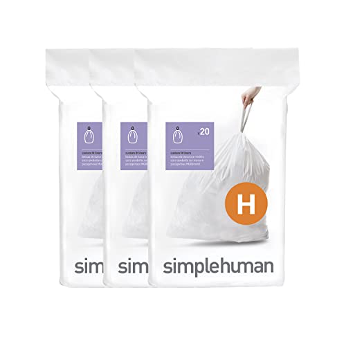 simplehuman Code H 60 Count, Dispenser Pack Custom Fit Liners, Drawstring Trash Bags, 30-35 Liter / 8-9.2 Gallon, White