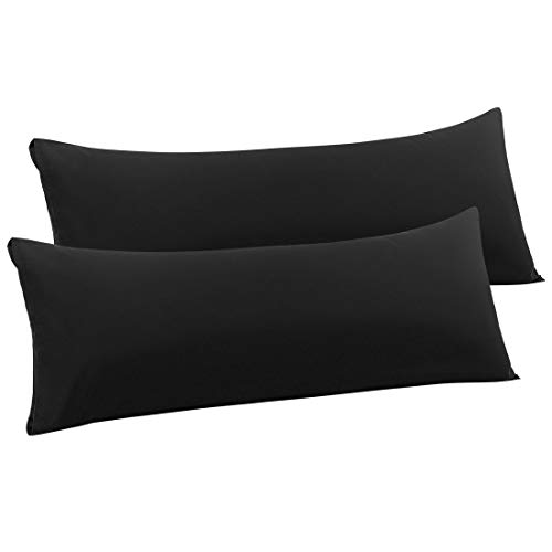 PiccoCasa 2pcs Taie de Traversin Housse de Traversin Taie d'oreiller Fermeture Envelopp en Microfibre Souple Noir 51cmx152cm Cover