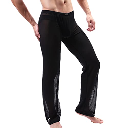 Men's Breathable Slip Sleep Bottoms Casual Trousers Homewear See Through Pajama Pants