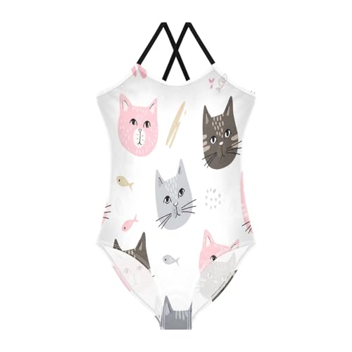 Girl Bathing Suits 3-10 Y Beach Swimsuit Girls, Cute Cat Faces