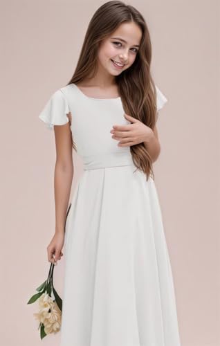 Junior Bridesmaid Dresses for Teen Girls Ruffle Sleeves Chiffon Flower Girl Dresses for Wedding Birthday Party Dress3