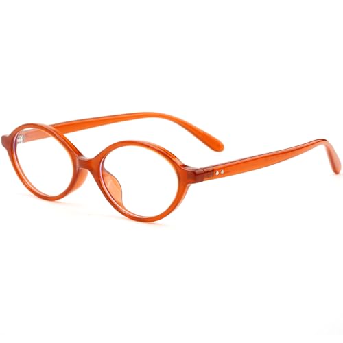 Image of AIEYEZO Small Oval Blue Light Glasses for Women Fashion Retro TR90 Oval Frames Computer Screen Glasses (Orange Red)