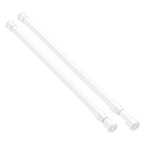 Image of 2 Pack Spring Tension Curtain Rod 17 to 28 Inch, DIY Small Curtain Rods No Drill for Window Cupboard Closet Kitchen Cabinets, White