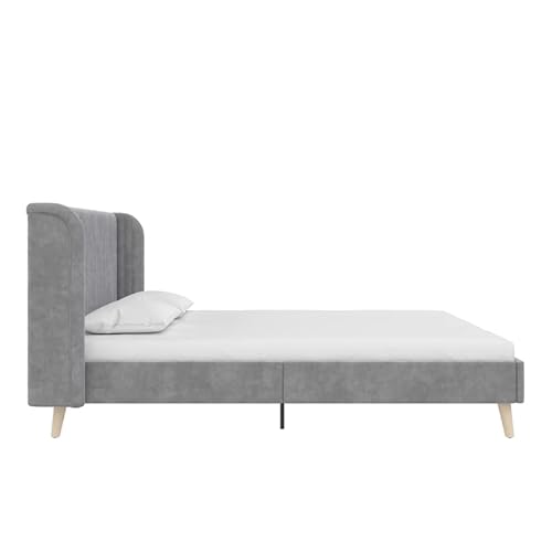 Novogratz Holly Upholstered Wingback Bed Frame, Queen, Light Gray Velvet #TOP6