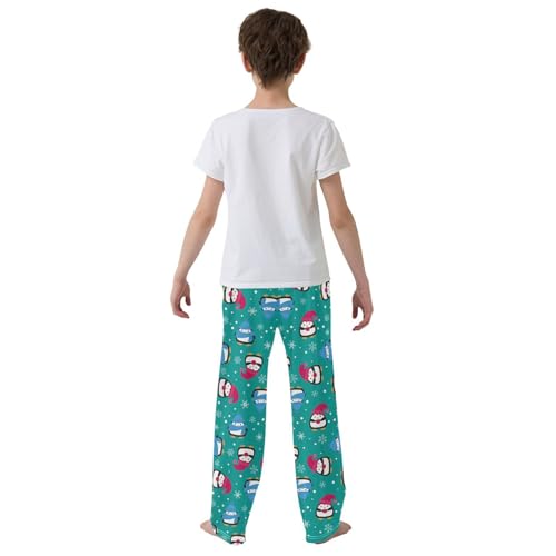 Xmas Penguin Snowflake Boys Long Pants Soft Trousers Elastic Waist Kids Lounge Bottoms with Pockets S-XL3