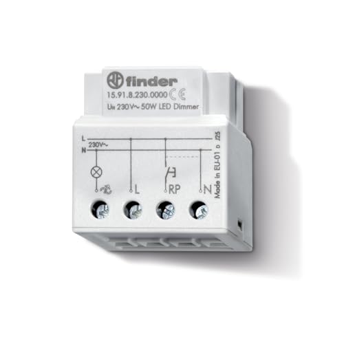 Finder Dimmer (varialuce) 100 W con Montaggio su Falso Polo Tipo 15.91. Metodo di regolazione leading edge e lineare. Adatto per lampade incandescenti e alogene