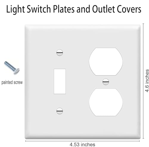 Image of Duplex Outlet /Toggle Light Switch Wall Plates 2-Gang Switch Outlet Electrical Cover Plate Unbreakable Thermoplastic Faceplate for Light Receptacle Outlet Switch, White (10 Pack)
