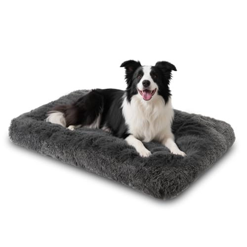 Nobleza Cuscino per Cani Taglia Grande, Cuccia Cane Interno, Cuccia Morbida in Peluche per Cani, Base Antiscivolo, Supporto Ottimale e Lavabile, 92x60x10cm, Grigio Scuro