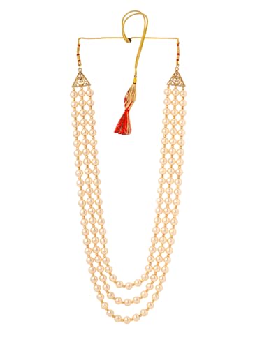 Yellow Chimes Dulahmala For Mens Golden Beads Pearl Necklace Jewellery for Groom Dulha Moti Mal Haar For Men Sherwani Necklace
