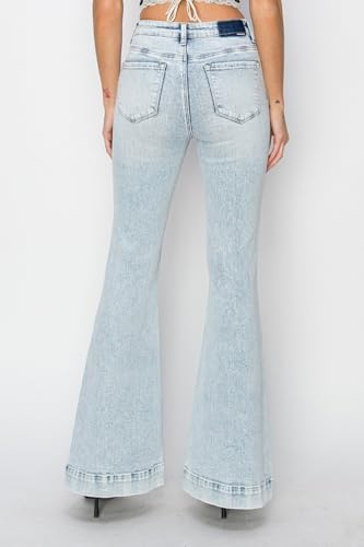 Risen Women's High Rise Front Patch Pocket Flare Jeans3